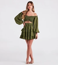 So Sweet Ruffled Cutout Skater Dress
