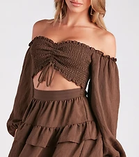So Sweet Ruffled Cutout Skater Dress