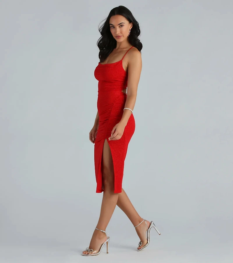 Glam Obsession Glitter Mesh Midi Dress