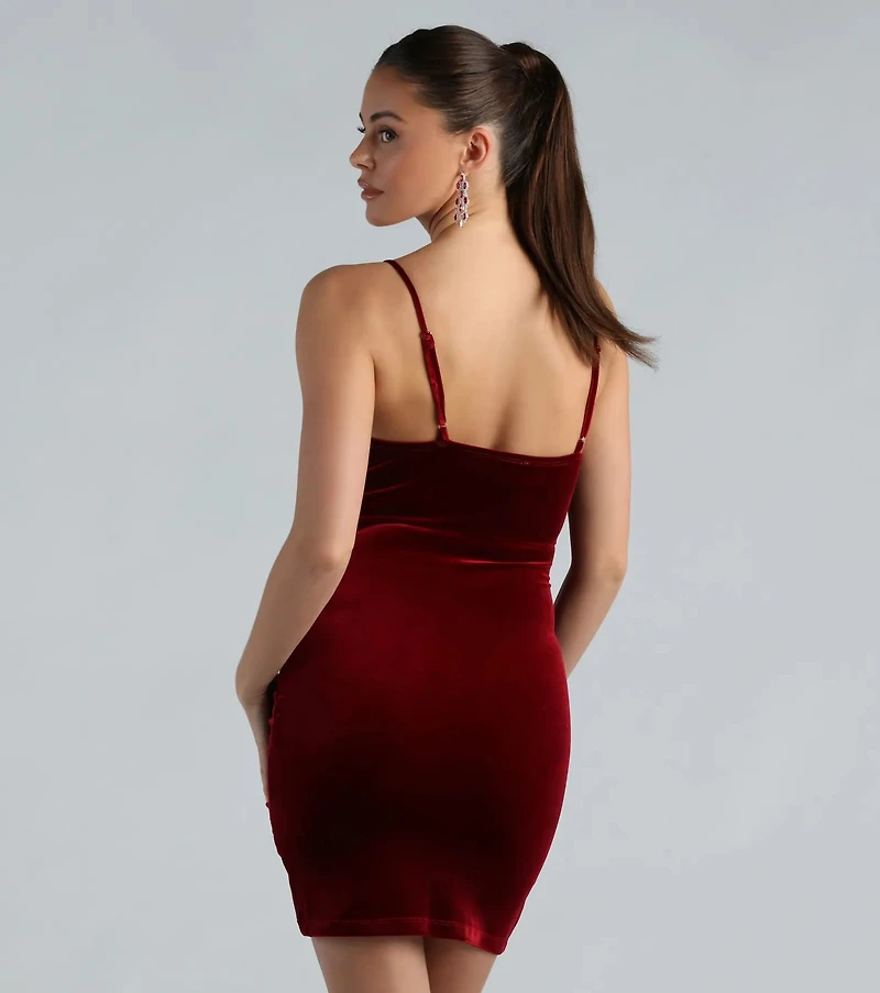 One More Night Velvet Surplice Mini Dress