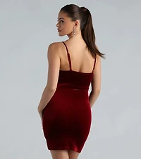 One More Night Velvet Surplice Mini Dress