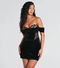 Dropping Hints Velvet Lace Bustier Mini Dress
