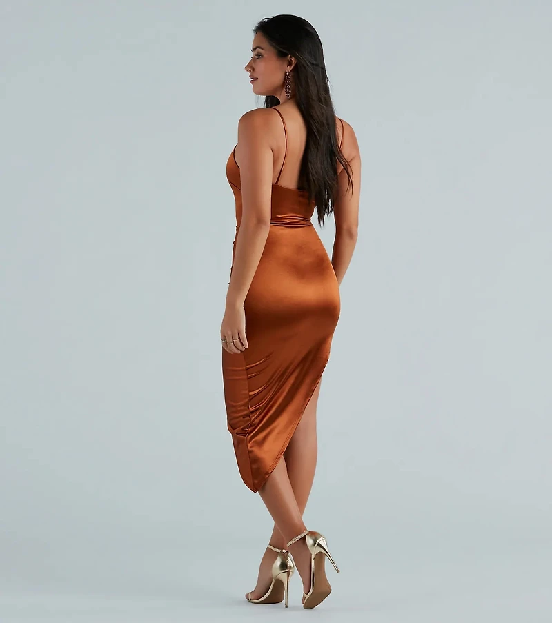 Alluring Silhouette Satin Midi Dress