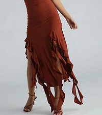 Moments Like This Strapless Ruffled Midi Dress