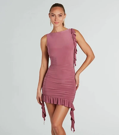 Chic Status Ruffled And Ruched Mini Dress