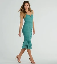 Turn On The Charm Ruffled Mesh Midi Dress