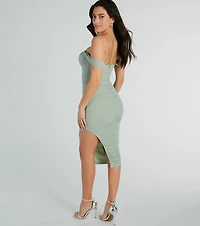 Chic Invite Off-The-Shoulder Mesh Midi Dress