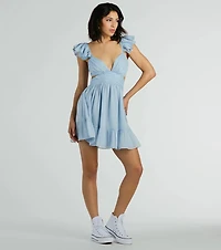 Cherry On Top Lace-Up Cutout Chiffon Skater Dress