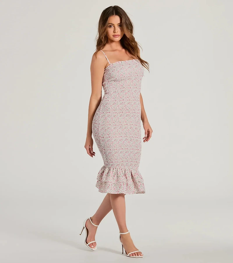 Dreamiest Summer Smocked Floral Chiffon Midi Dress