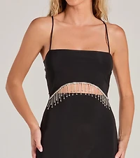 Oh-So-Glam Rhinestone Fringe Cutout Midi Dress