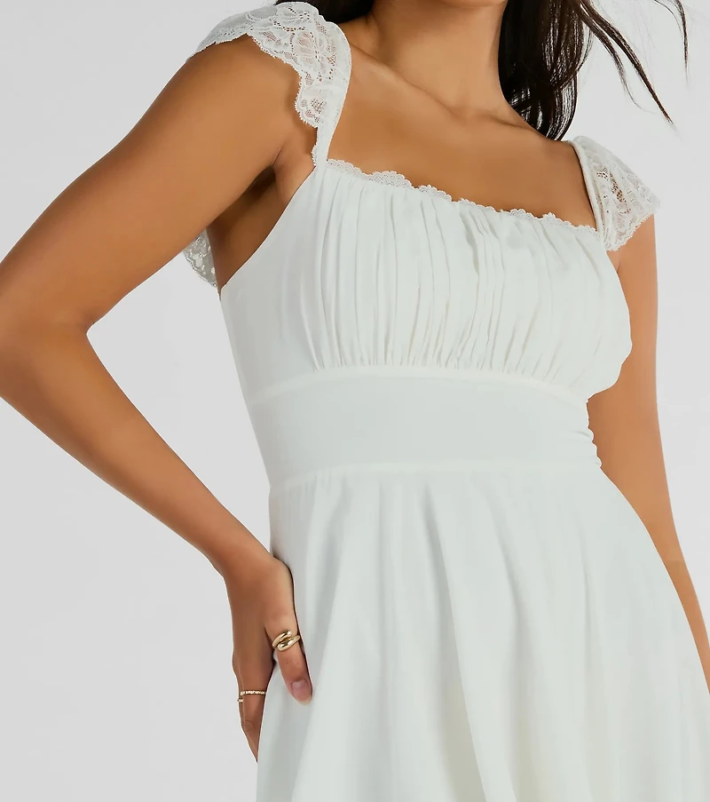 Darling Delight Sleeveless Lace Trim Skater Dress