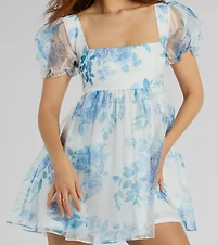The Sunshine Puff Sleeve Floral Babydoll Dress