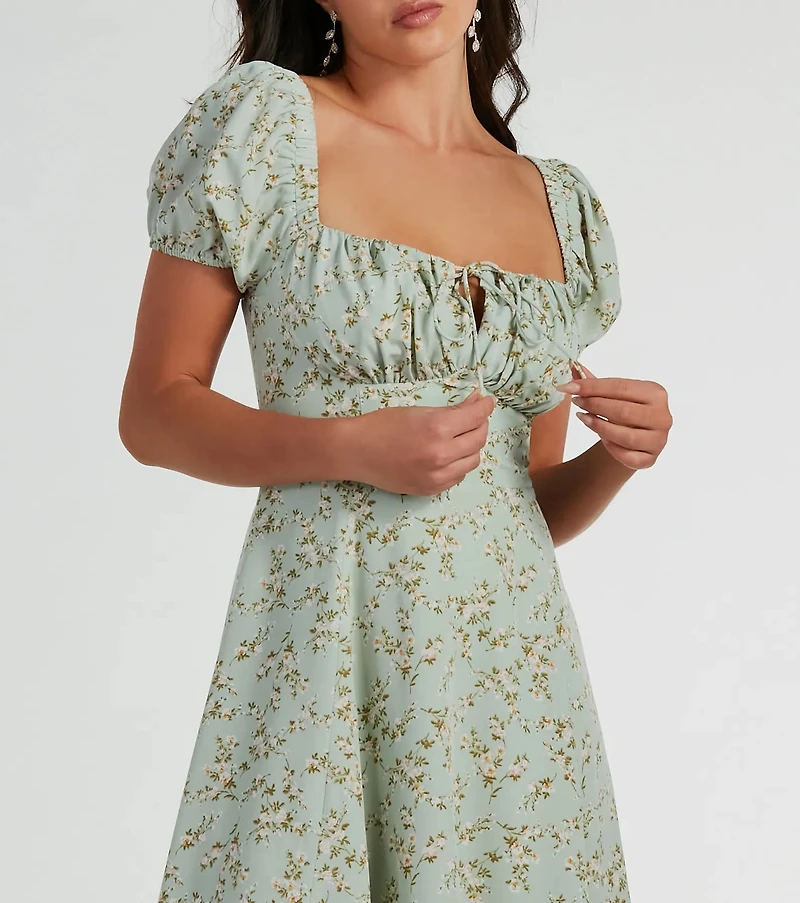 RSVP To Cute Ditsy Wildflower Tie A-Line Midi Dress