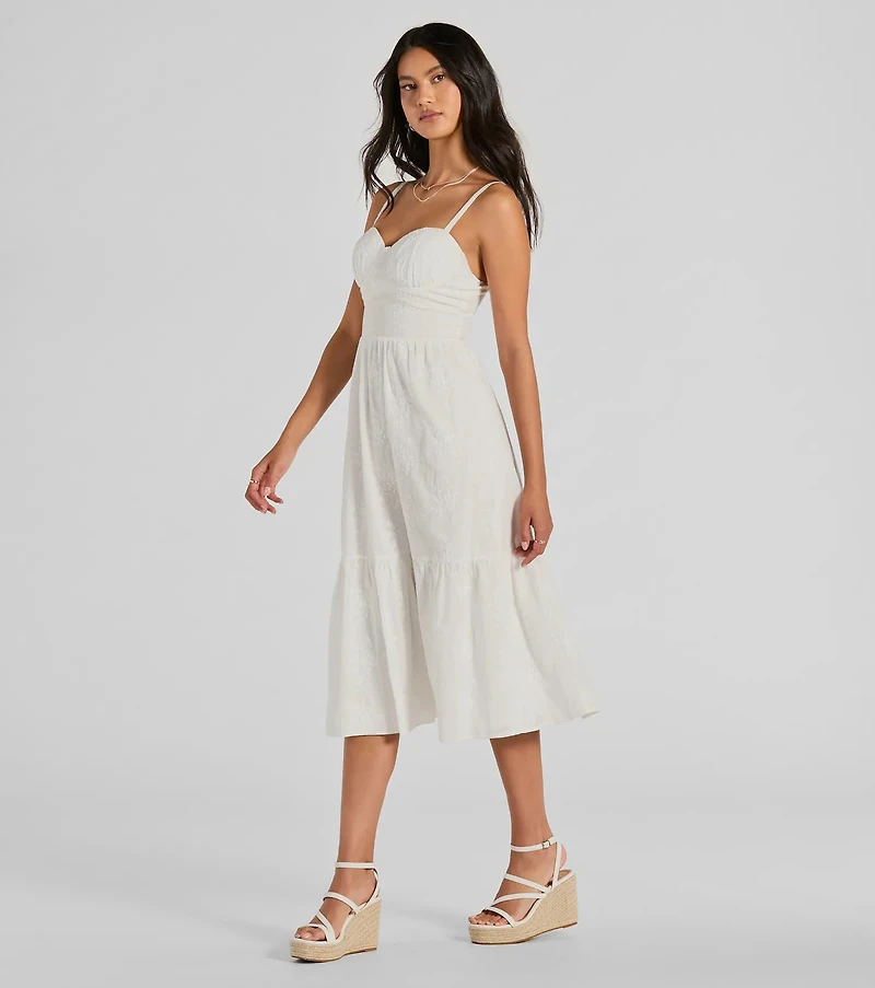 Playful Summer Sweetheart Ruffled Eyelet Midi Dress
