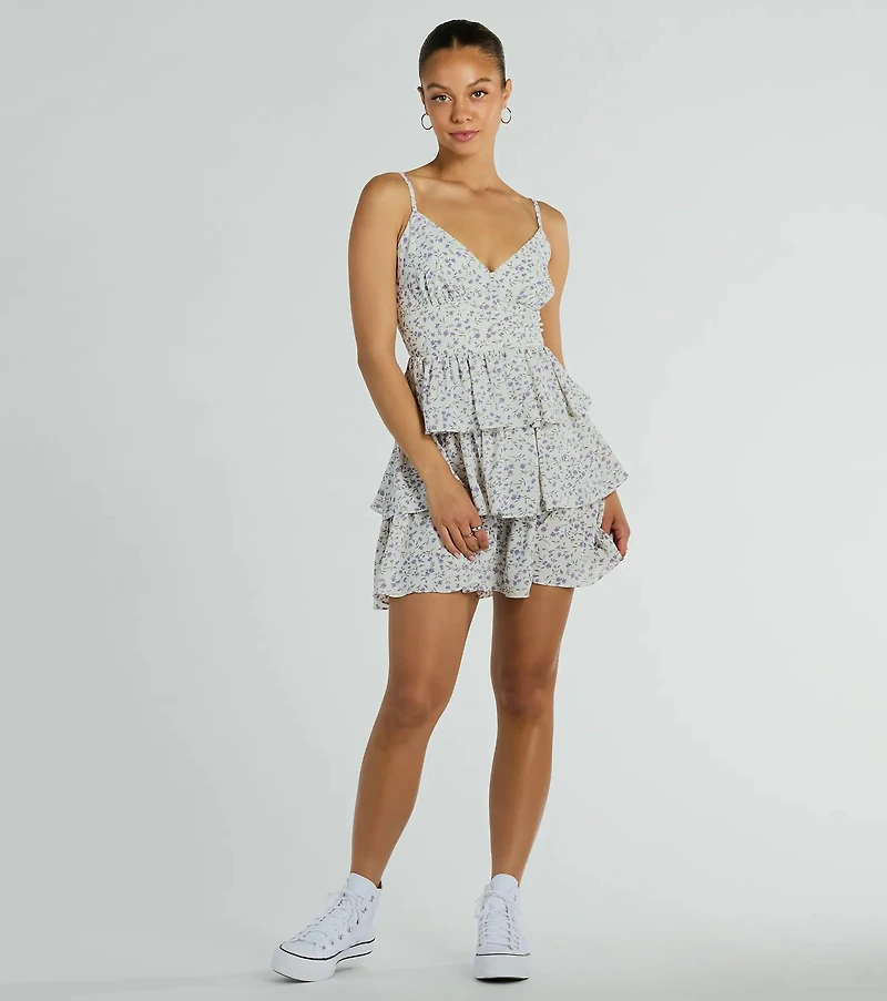 Subtle Charm V-Neck Ruffled Floral Skater Dress