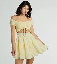 Girlycore Off-The-Shoulder Ruffled Skater Dress
