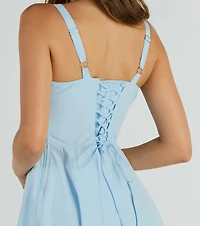Picturesque Cutie Corset Lace-Up A-Line Midi Dress