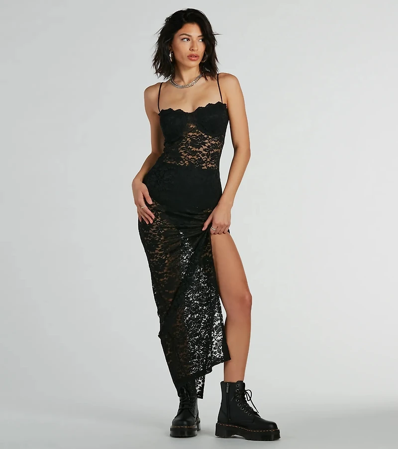 Kiss And Tell Sweetheart Sheer Lace Maxi Dress