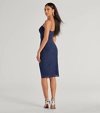 Glitz And Glimmer Glitter Mesh Wrap-Front Midi Dress