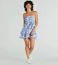 Fawn Over You Marble Print Chiffon Skater Dress