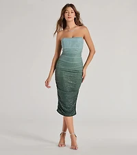 Effortless Dazzle Ombre Glitter Mesh Midi Dress