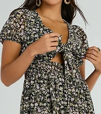 Favorite Fleur V-Neck Floral Chiffon Skater Dress