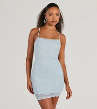 Modern Love Lace-Up Lace Glitter Mini Dress