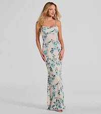 Delightful And Sweet Cowl Neck Floral Maxi Dress