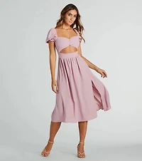 Adorable Factor Chiffon Sweetheart Midi Dress