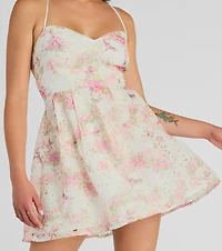 Floral Day Dream Lace Up Eyelet Skater Dress