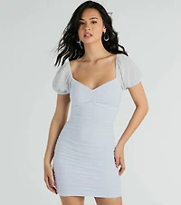 Unreal Shine Glitter Puff Sleeve Mini Dress