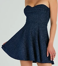 Got Ya Shimmering Strapless Glitter Skater Dress
