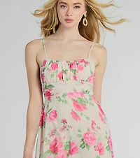 Garden Of Romance Tie Back Rose Floral A-Line Dress