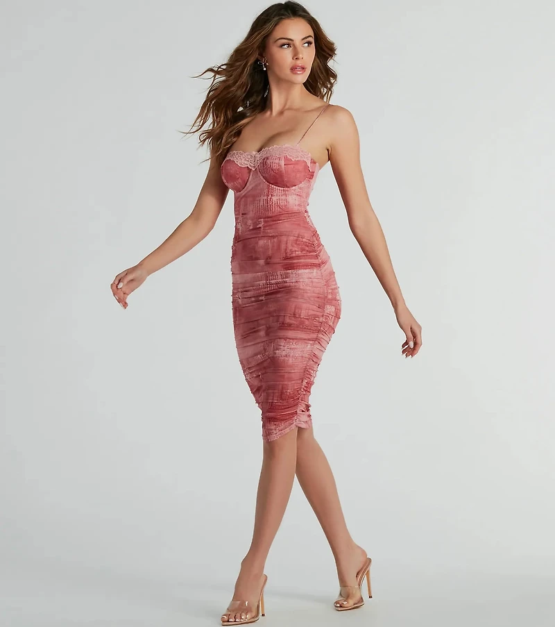 Gorgeous Entrance Lace Trim Printed Midi Dress