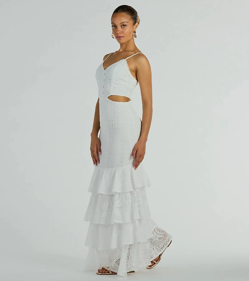Free Flowing Cutie V-Neck Ruffle Eyelet Maxi Dress