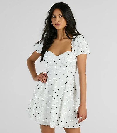 Charmed And Cute Polka Dot Chiffon Skater Dress