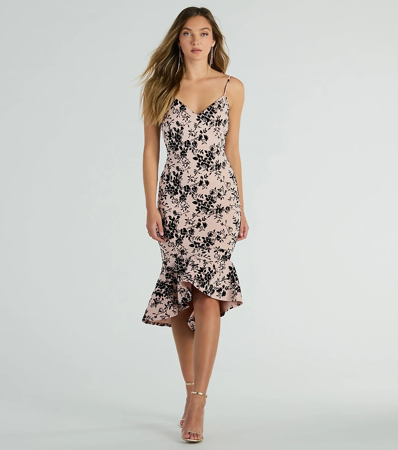 The Garden Floral Velvet Midi Dress