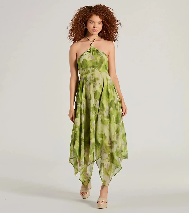 Windsor Dreamy Muse Watercolor Chiffon Flowy Midi Dress | MainPlace Mall
