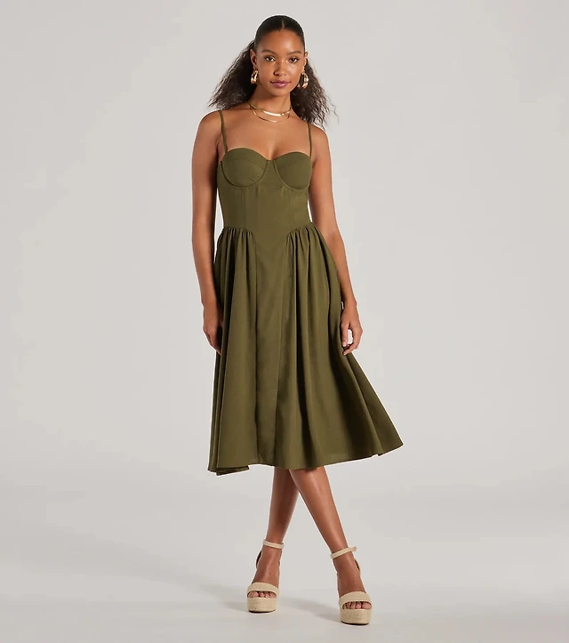 rhiannon corset top midi dress Zimmermann Rhiannon Corset Bodice Scallop Linen Midi Sundress in White
