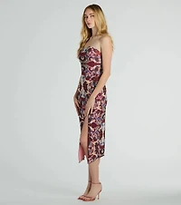 Chic Illusion Strapless Artsy Printed Midi Dress