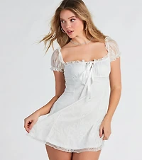 Lovely Lace Ruffled Puff Sleeve Mini Dress