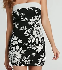 Out Of Town Strapless Floral Crepe Mini Dress