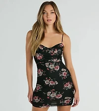 Floral Threads Cowl Neck Mini Dress