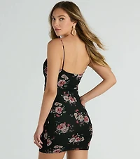 Floral Threads Cowl Neck Mini Dress