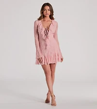 Dreamy Mix Long Sleeve Ruffle Lace A-Line Dress