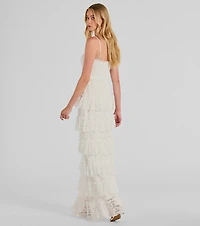 Follow Your Heart Sleeveless Ruffled Lace Maxi Dress