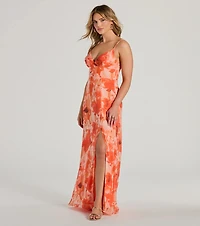 Beauty So Unique Lace-Up Floral Chiffon Maxi Dress
