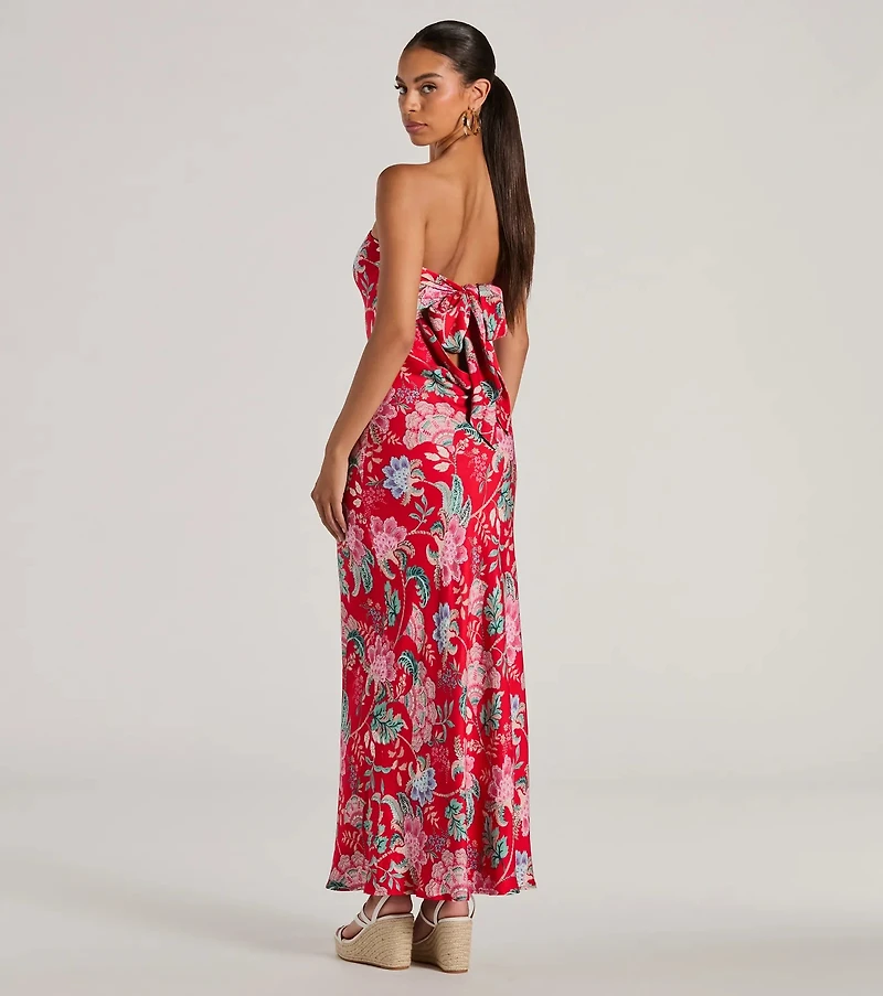 Boho Aesthetic Strapless Tie Back Paisley Maxi Dress