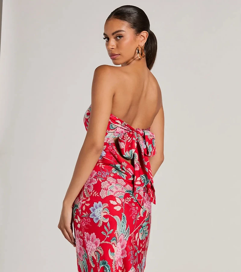 Boho Aesthetic Strapless Tie Back Paisley Maxi Dress