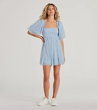 Whimsical Muse Chiffon Swiss Dot Skater Dress